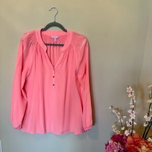 Lilly Pulitzer Elsa Coral Pink Silk Top Size Large